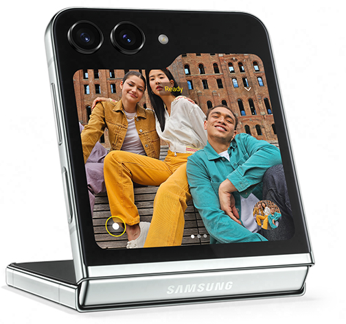 Image of an unfolded Galaxy Z Flip5 with FlexCam