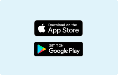 Image of the App Store logo and the Google Play logo on a light blue background
