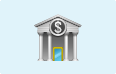 Image of an emoji of a bank on a light blue background
