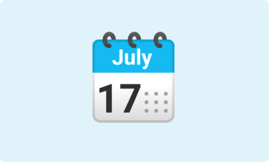 Emoji of a Calendar showing the date of the 17th on a light blue background