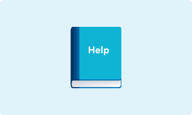 Emoji of a book titled Help on a light blue background