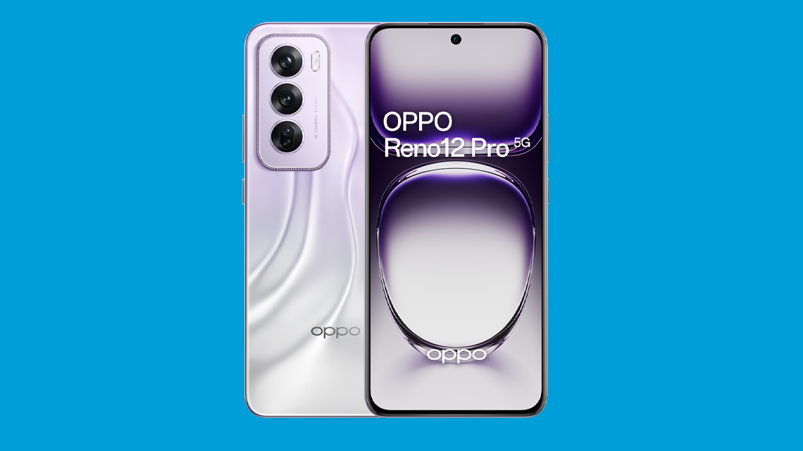 Oppo Reno12 Pro mobile phone on a blue background