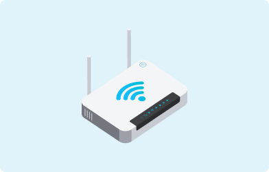 Emoji of a broadband modem on a light blue background