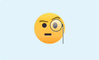 Image of an emoji wearing a monocle on a light blue background