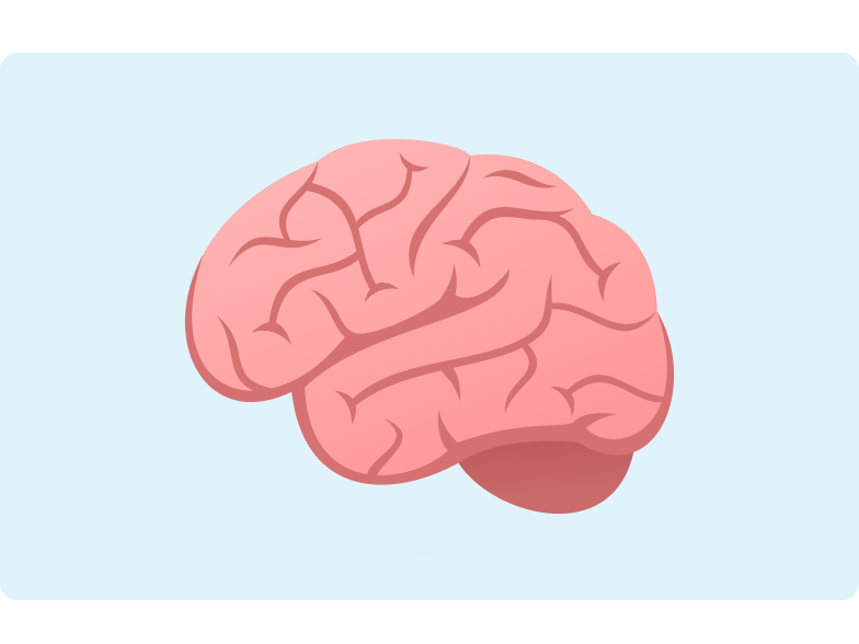 Image of a brain emoji on a light blue background