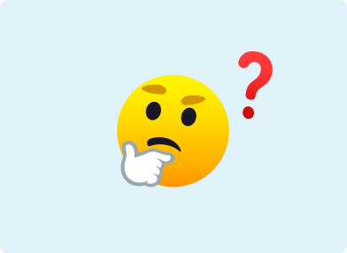 Thinking emoji with a question mark on a light blue background