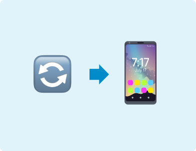 Emoji of a symbol of two arrows going in a circle and an emoji of a mobile phone on a light blue background