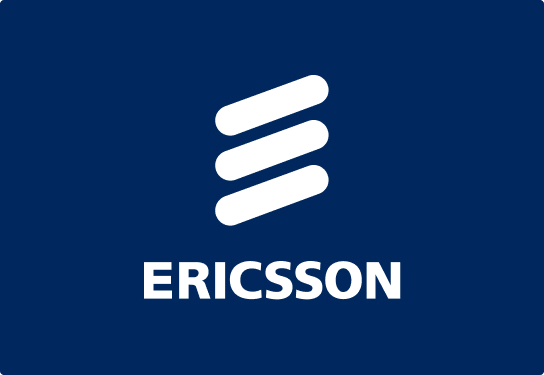 Ericsson logo on a dark blue background