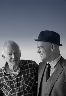 Black and white photo of founder Dion Nash and his father