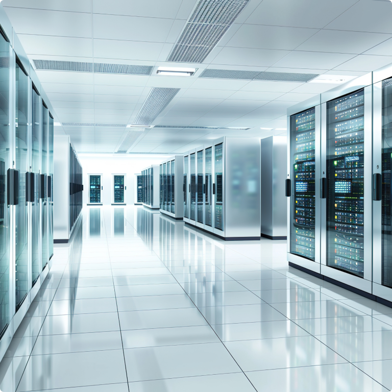 modern white data center server room