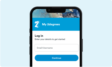 Screenshot of the log in page of the 2degrees app asking for email or username