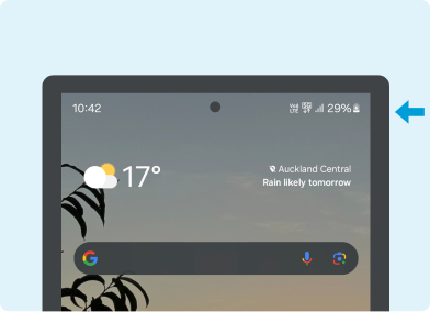 Screenshot of an android home screen with an arrow pointing to the area of the screen where you will find the VoLTE symbol