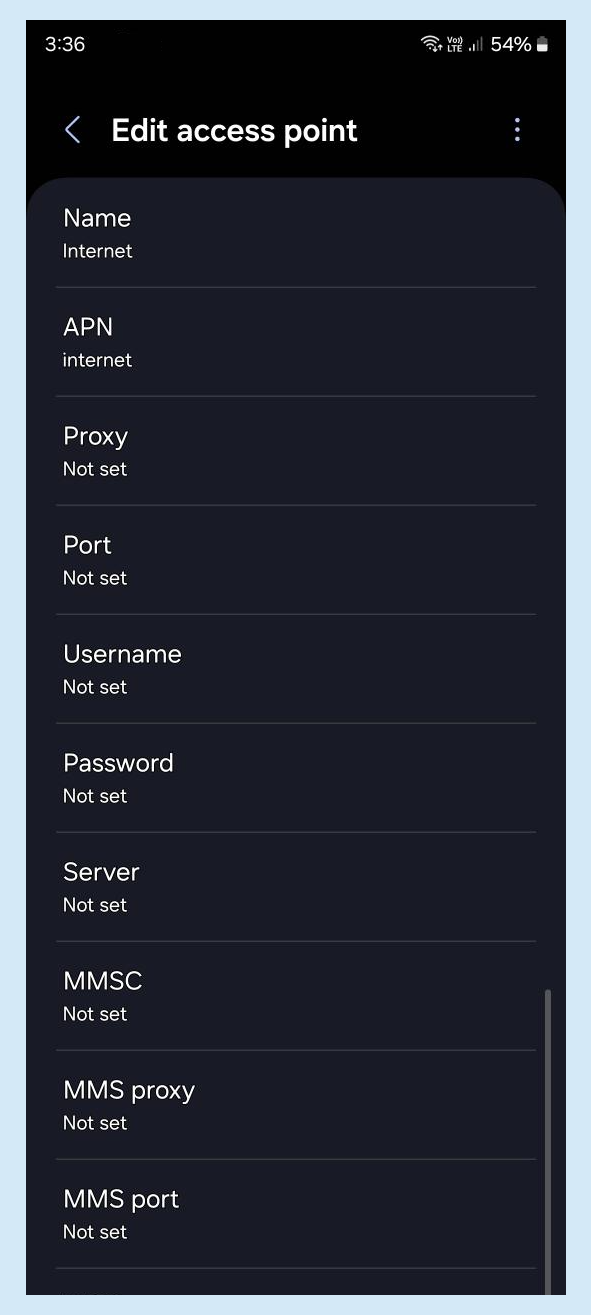 Samsung Network Settings