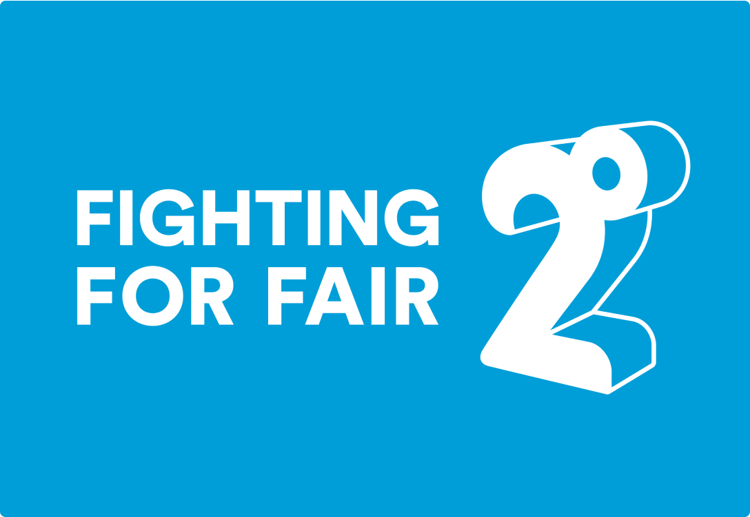 2degrees logo with the words fighting for fair on a blue background