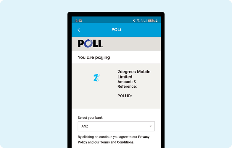 Screenshot of the mobile app on the POLi payment page