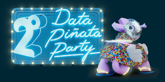 Data Piñata Party with the 2degrees logo and Paulie dancing